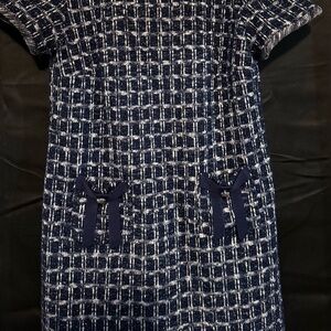 CeCe Navy and White Textured Dress